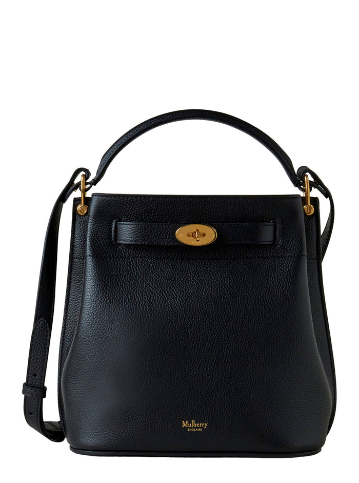 Small Islington Dark Blue Bucket Bag With Twist Lock Closure Hammered Leather Woman Blu Calf Crossbody