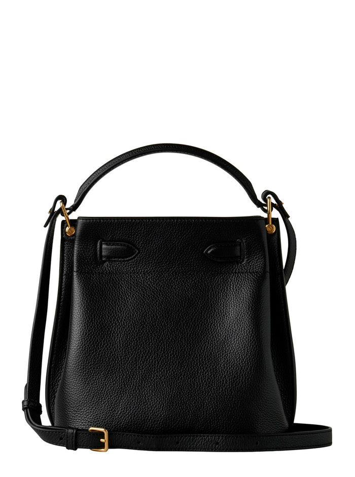 Small Islington Dark Blue Bucket Bag With Twist Lock Closure Hammered Leather Woman Blu Calf Crossbody