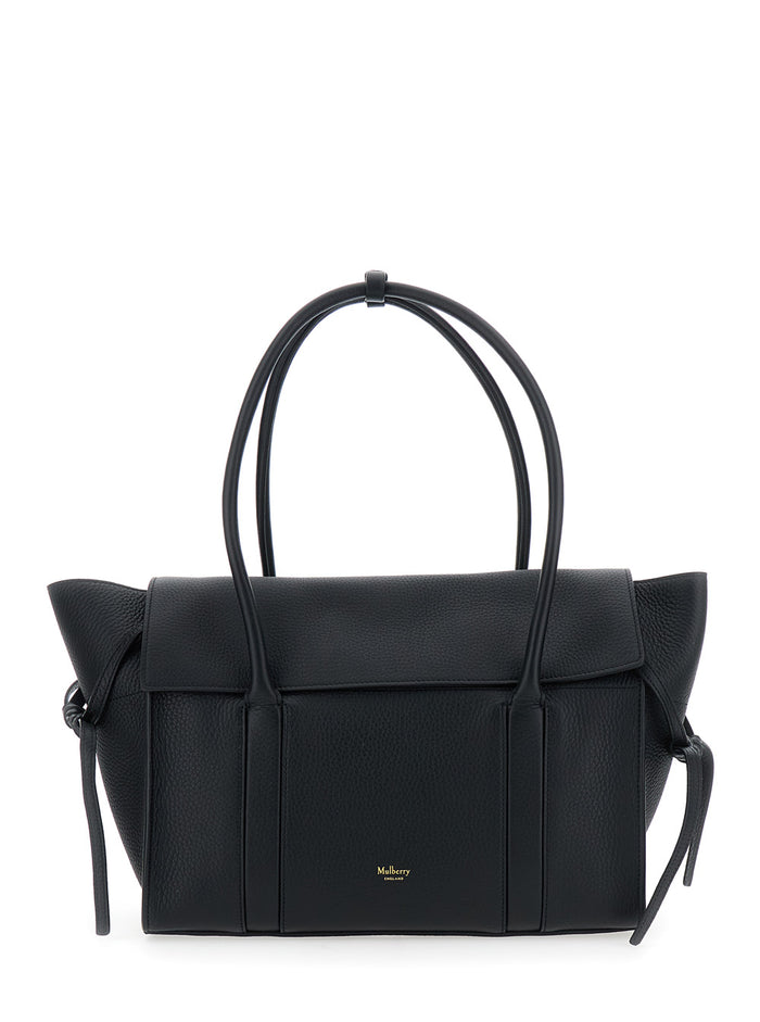 Medium Bayswater Black Shoulder Bag With Laminated Logo Leather Woman Calf