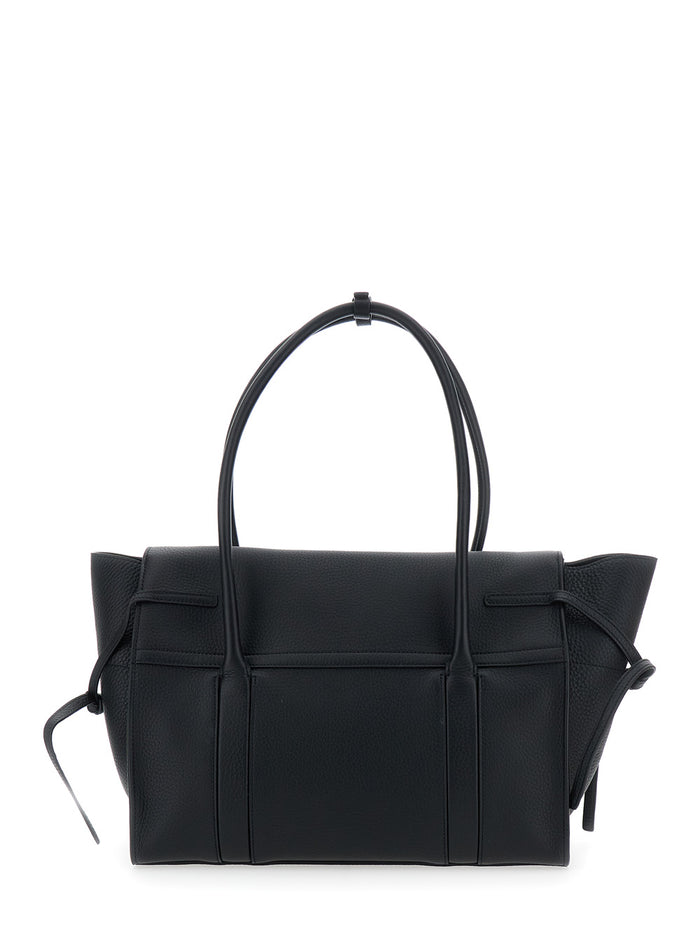 Medium Bayswater Black Shoulder Bag With Laminated Logo Leather Woman Calf