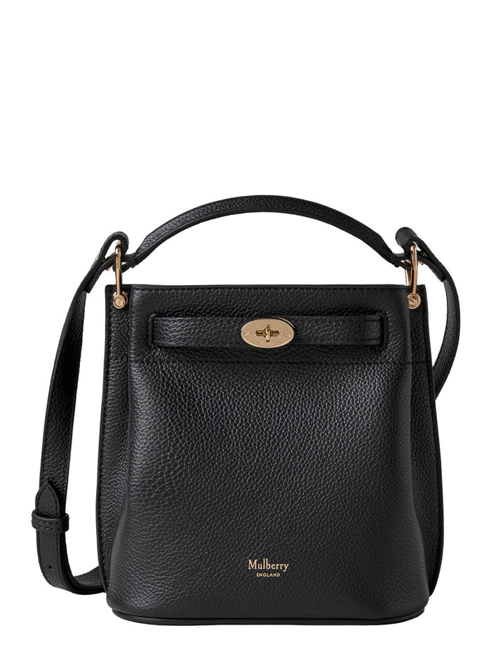 Islington Mini Black Bucket Bag With Turn-Lock Closure And Logo Textured Leather Woman Calf Crossbody