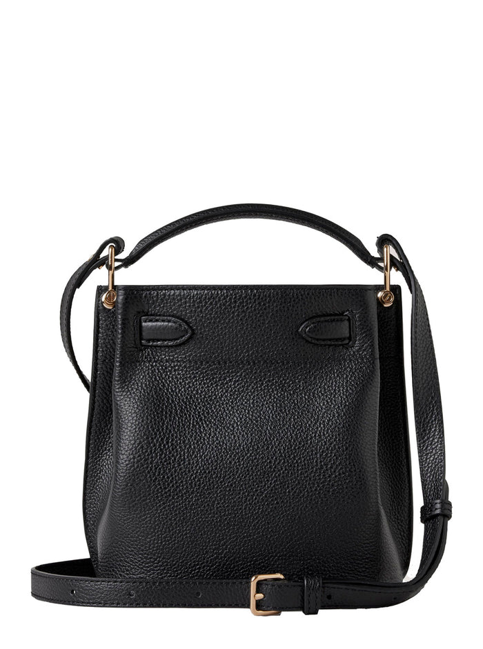 Islington Mini Black Bucket Bag With Turn-Lock Closure And Logo Textured Leather Woman Calf Crossbody
