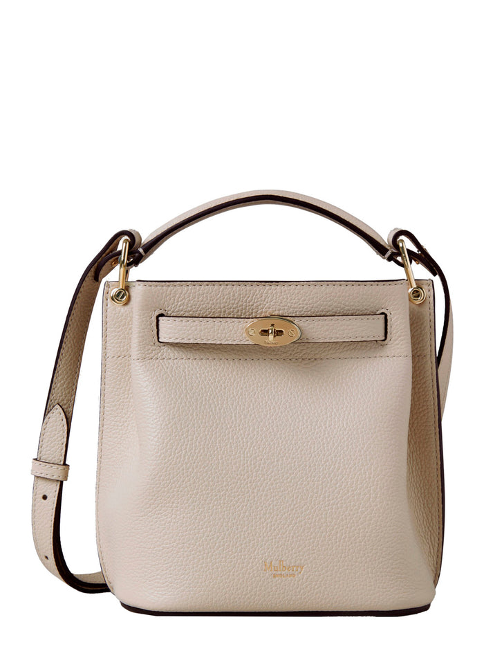 Islington Mini Beige Bucket Bag With Turn-Lock Closure And Logo Textured Leather Woman Calf Crossbody