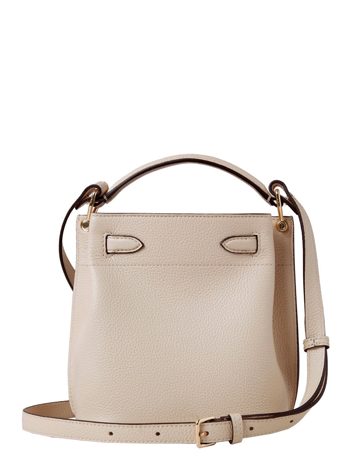 Islington Mini Beige Bucket Bag With Turn-Lock Closure And Logo Textured Leather Woman Calf Crossbody