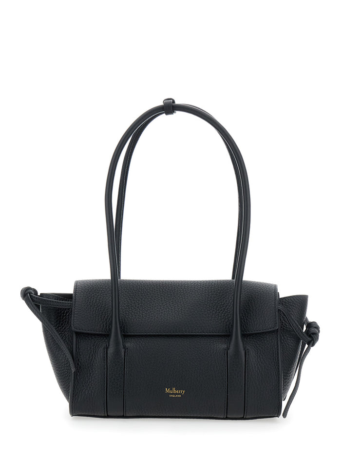 Mini Bayswater Black Shoulder Bag With Laminated Logo Leather Woman Calf