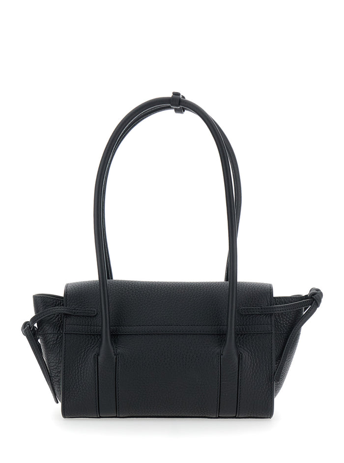 Mini Bayswater Black Shoulder Bag With Laminated Logo Leather Woman Calf