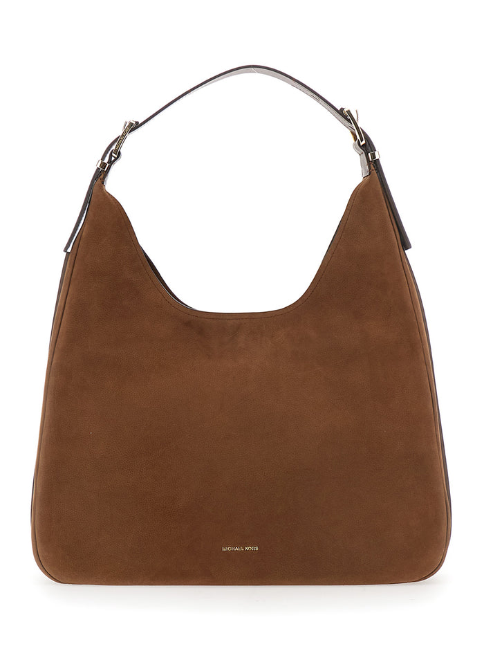 Brown Shoulder Bag with Logo Lettering on the Front in Leather Woman Cow
