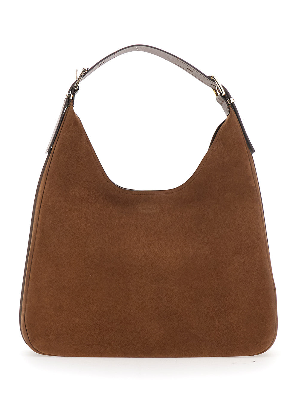 Brown Shoulder Bag with Logo Lettering on the Front in Leather Woman Cow