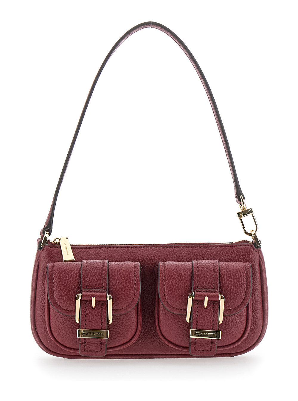 Zoe Bordeaux Shoulder Bag With Two Patch Pockets On The Front Grained Leather Woman Cow