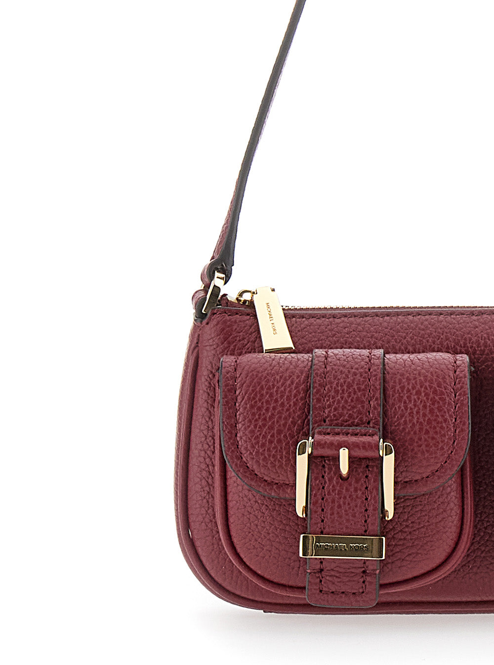 Zoe Bordeaux Shoulder Bag With Two Patch Pockets On The Front Grained Leather Woman Cow