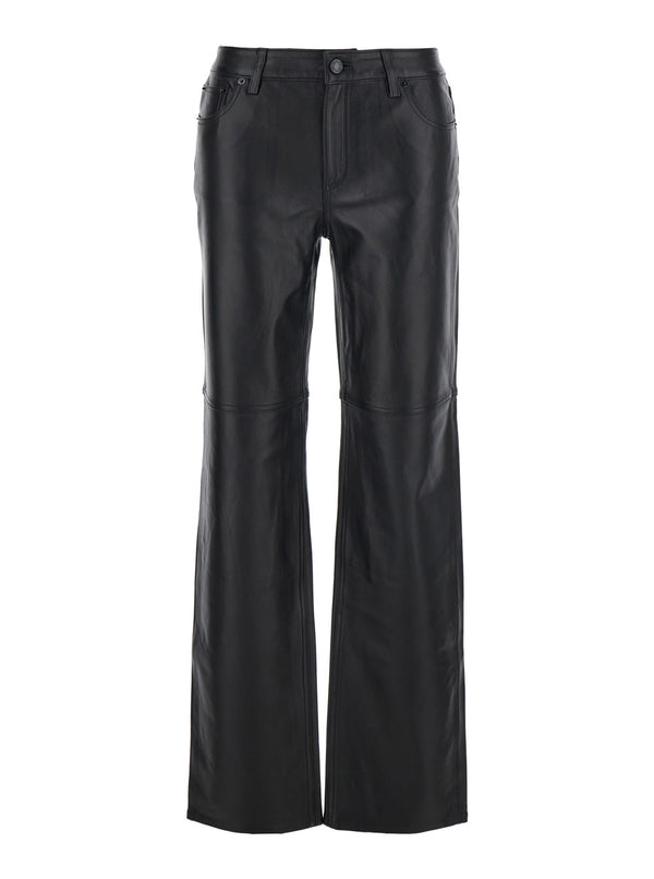Black Leather Belt Loop Pants For Women Lamb Trousers