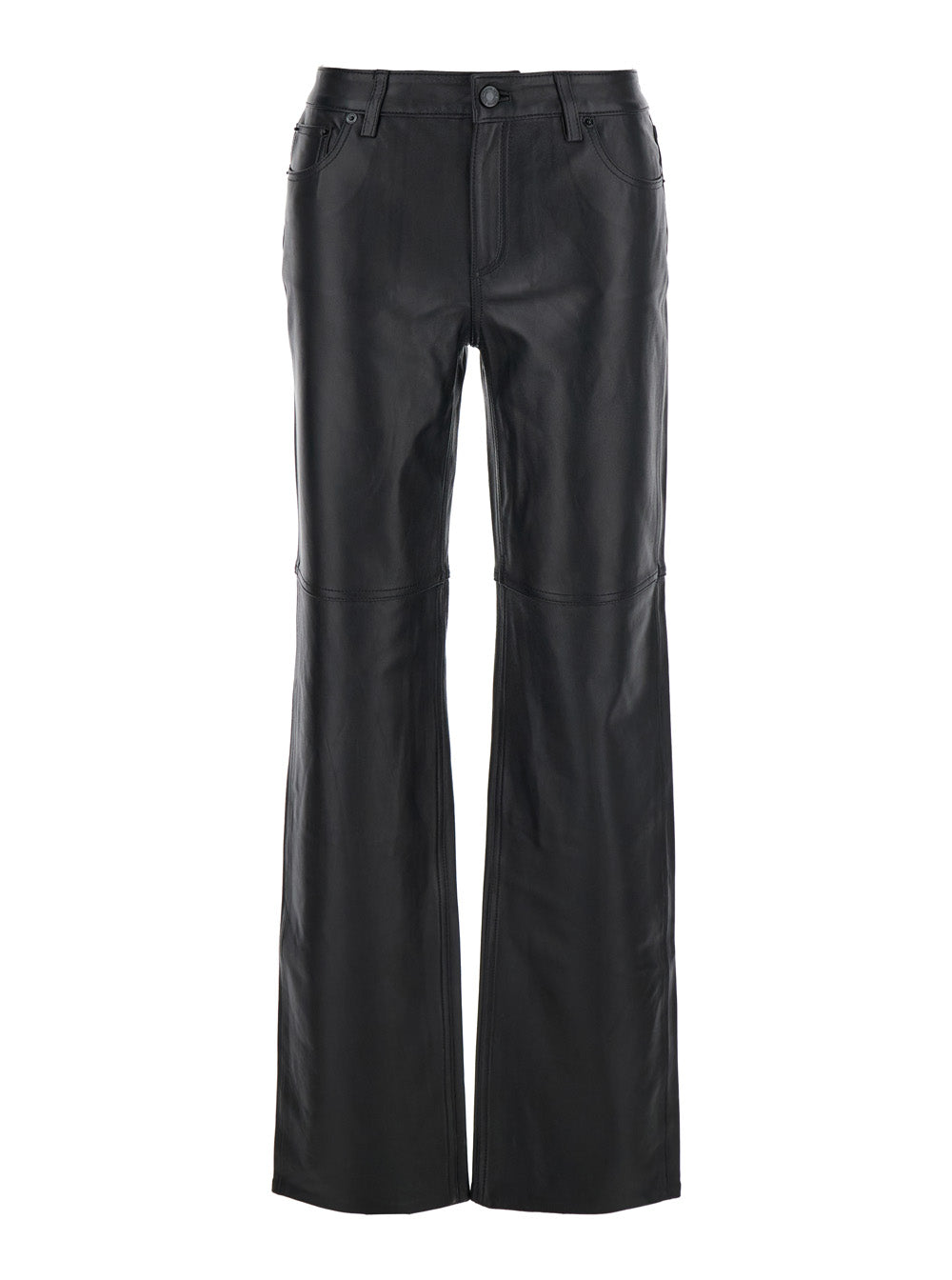Black Pants with Belt Loops in Leather Woman Lamb Trousers