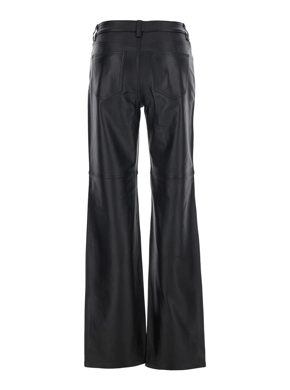 Black Pants with Belt Loops in Leather Woman Lamb Trousers