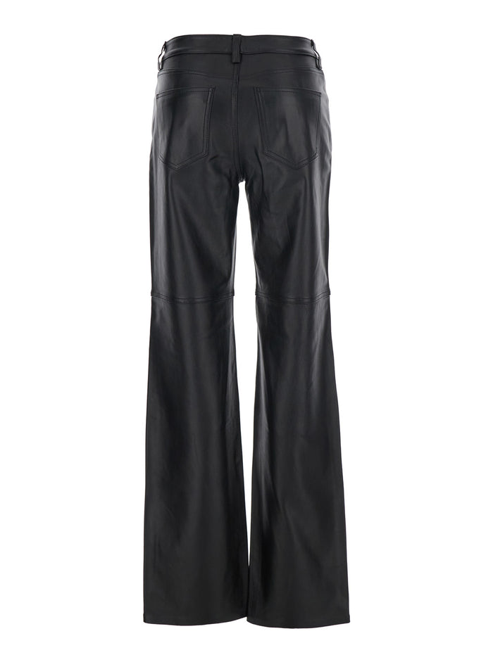 Black Pants with Belt Loops in Leather Woman Lamb Trousers