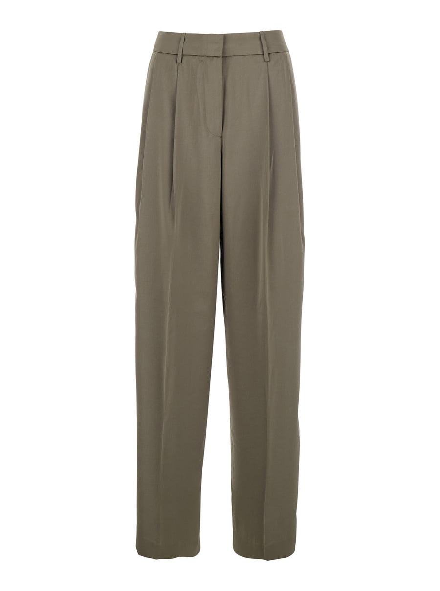 Brown Wide Leg Tech Fabric Pants Recycled Polyester Trousers