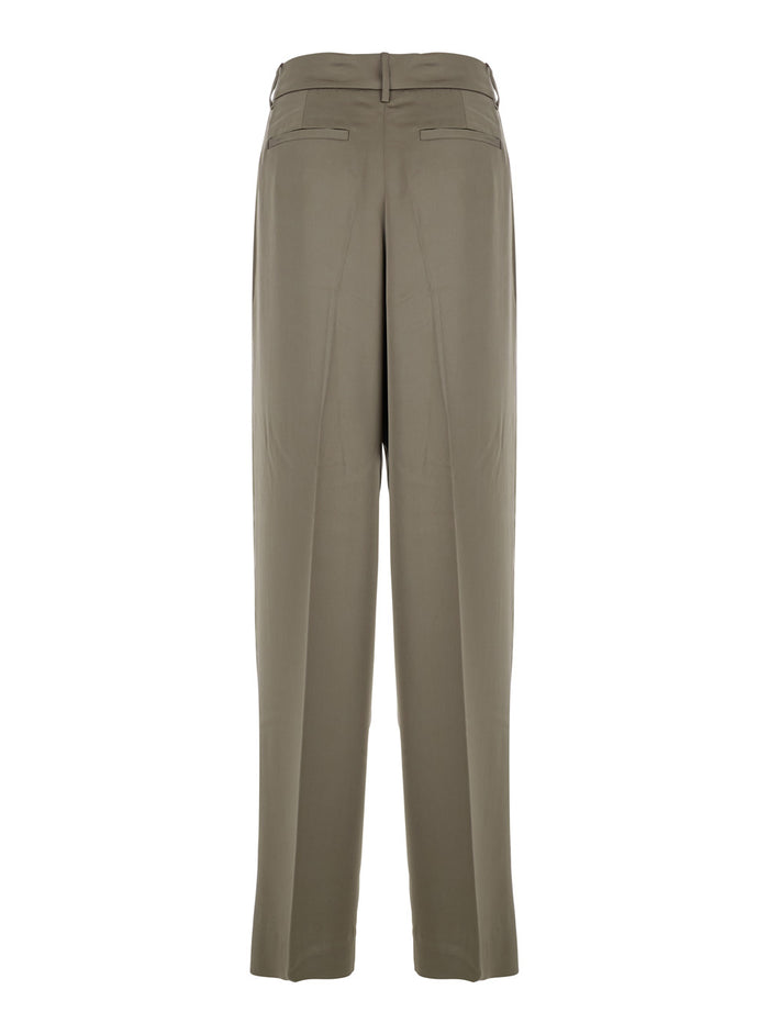 Brown Pants with Belt Loops and Wide Leg in Tech Fabric Woman Recycled Polyester Trousers