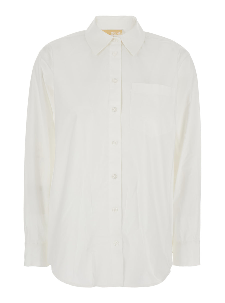 White Button Down Collar Shirt With Logo Plaque Organic Cotton Blouses