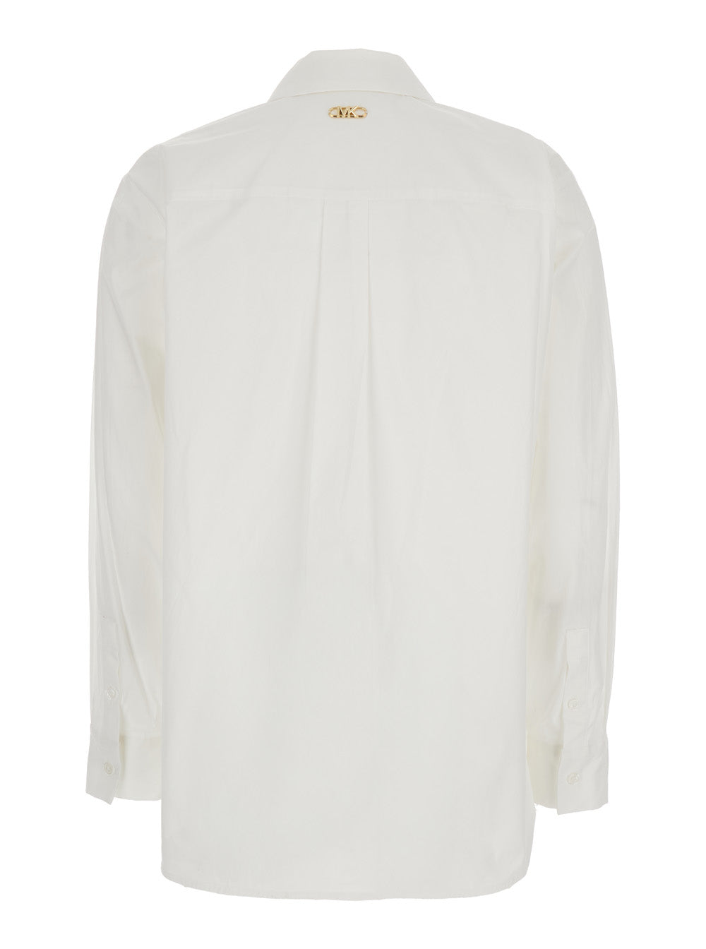 White Shirt with Button Down Collar and Logo Plaque on the Rear in Cotton Stretch Woman Organic Elastane Blouses