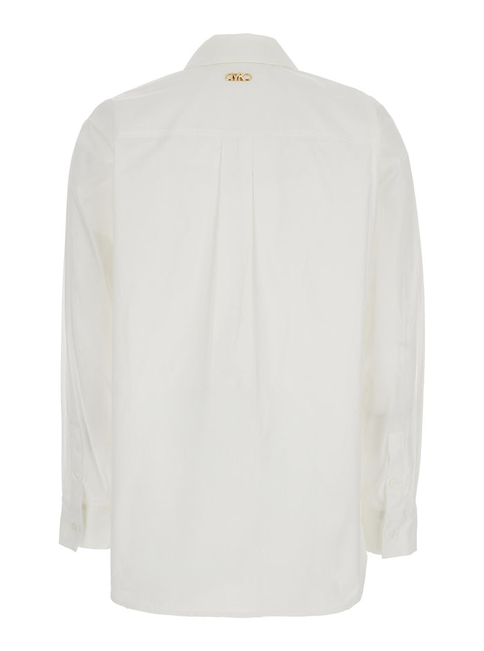 White Shirt with Button Down Collar and Logo Plaque on the Rear in Cotton Stretch Woman Organic Elastane Blouses