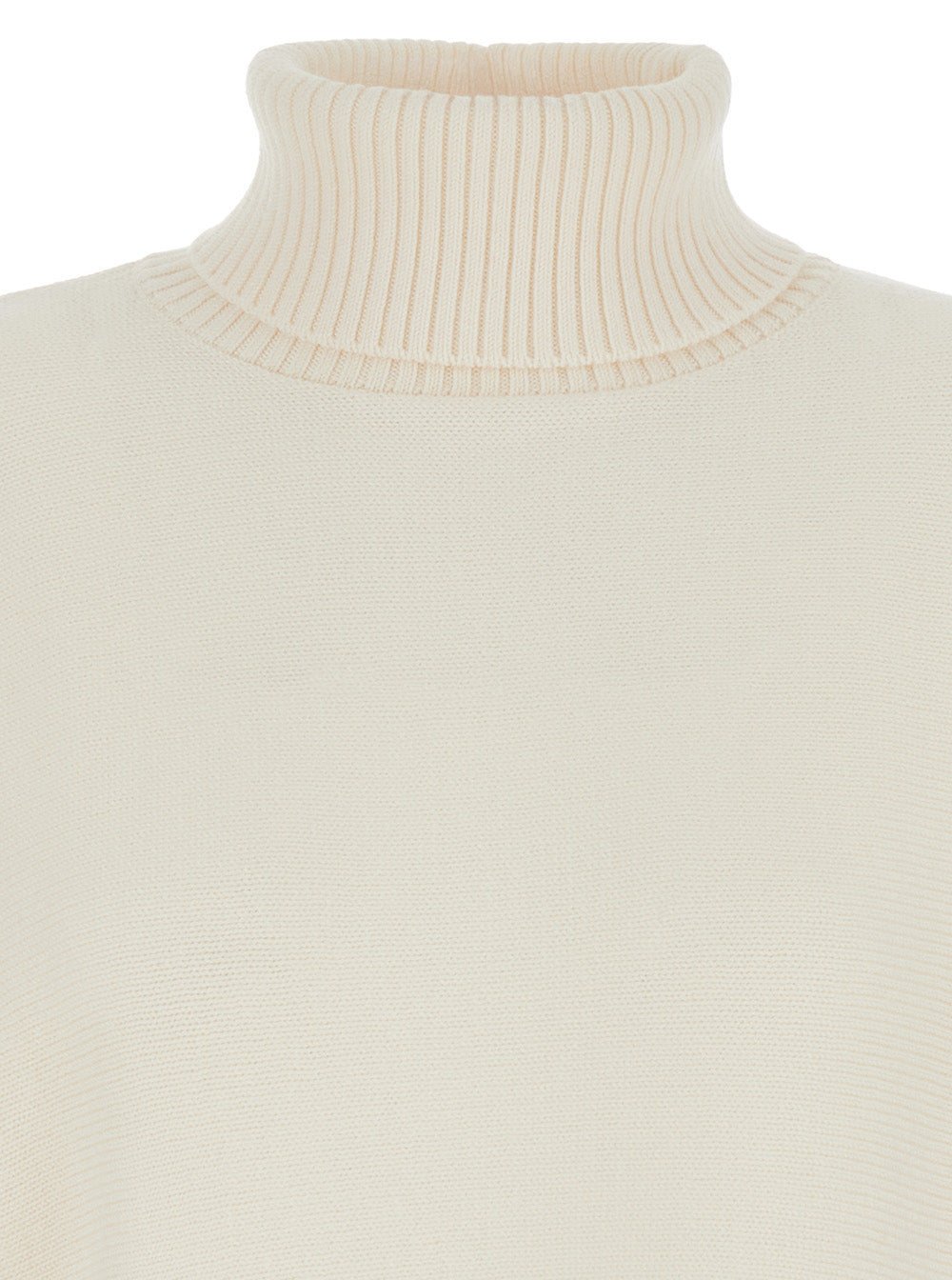 White Turtleneck Cropped Sweater with Logo Plaque on the Rear in Wool Woman Merino Jersey