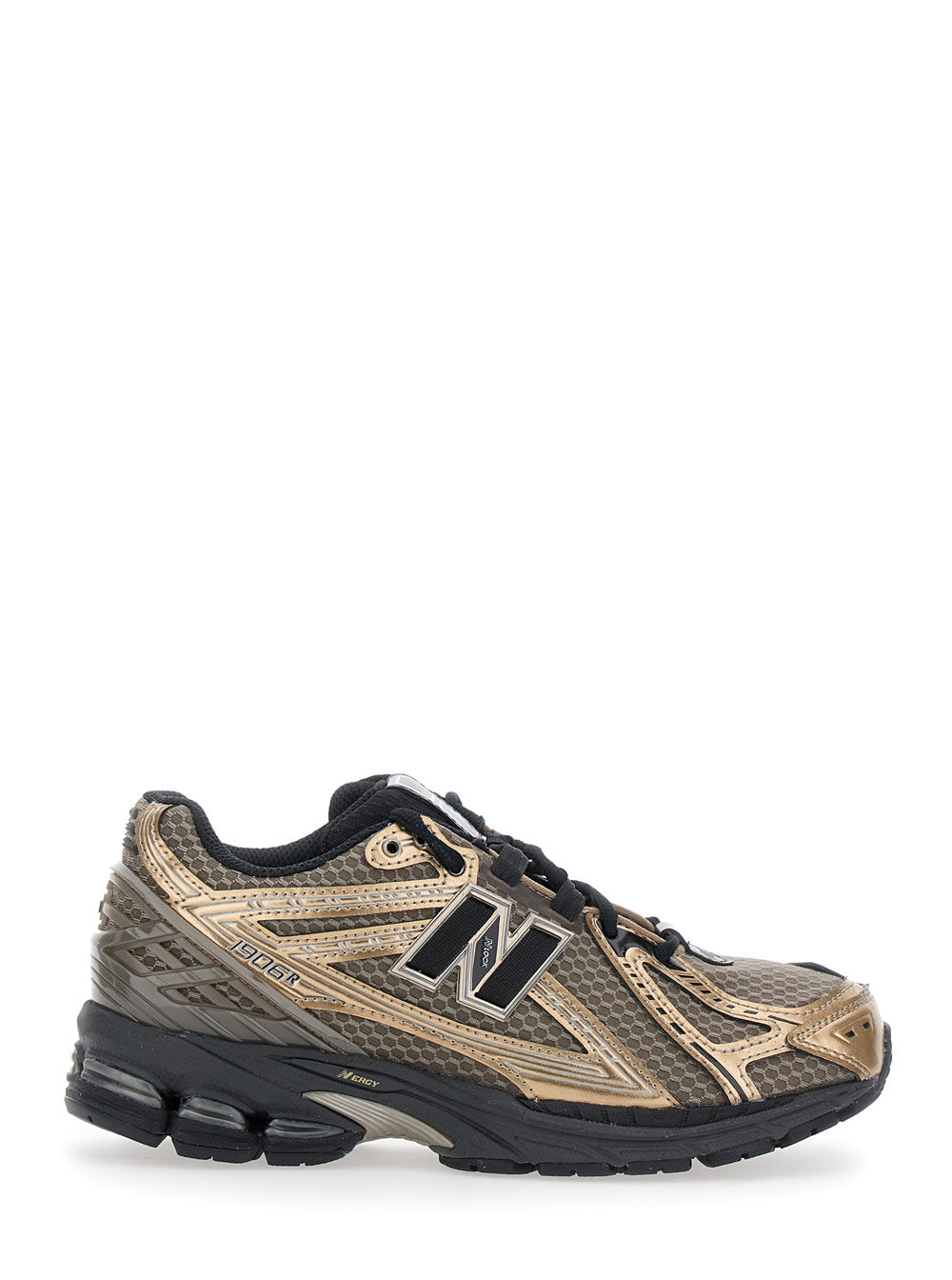1906R Gold Colored Sneaker with Mesh Design and Side Logo in Synthetic Fiber Unisex Metallic Fabric