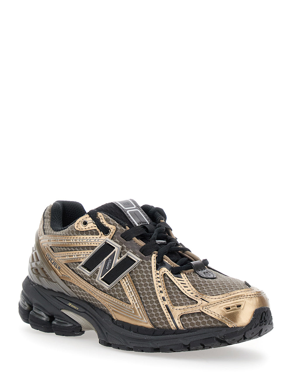 1906R Gold Colored Sneaker with Mesh Design and Side Logo in Synthetic Fiber Unisex Metallic Fabric