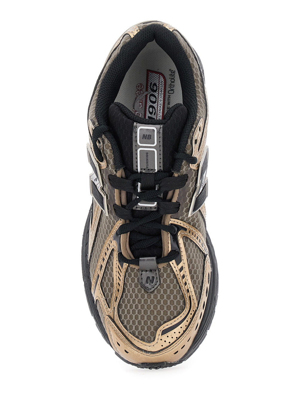 1906R Gold Colored Sneaker with Mesh Design and Side Logo in Synthetic Fiber Unisex Metallic Fabric