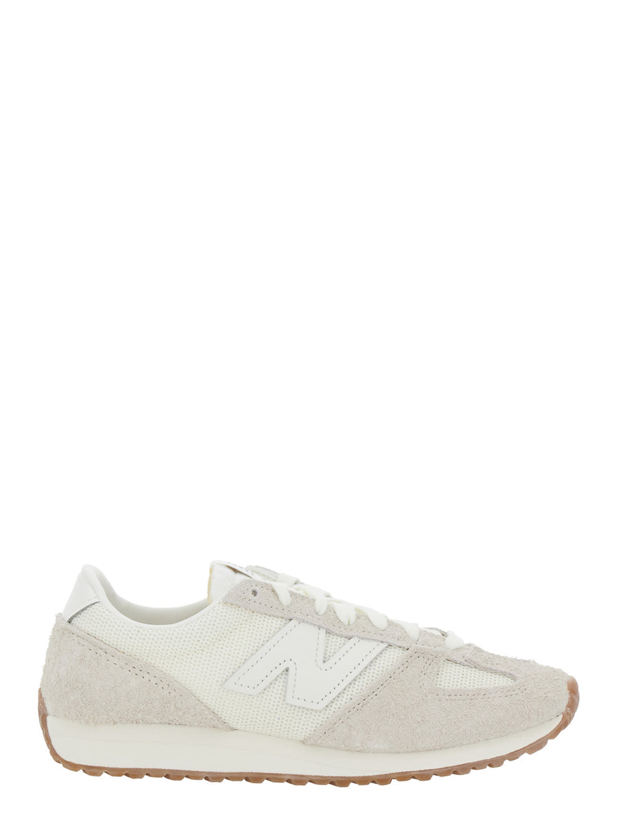 White Low Top Sneakers With Logo Patch Suede Trainers