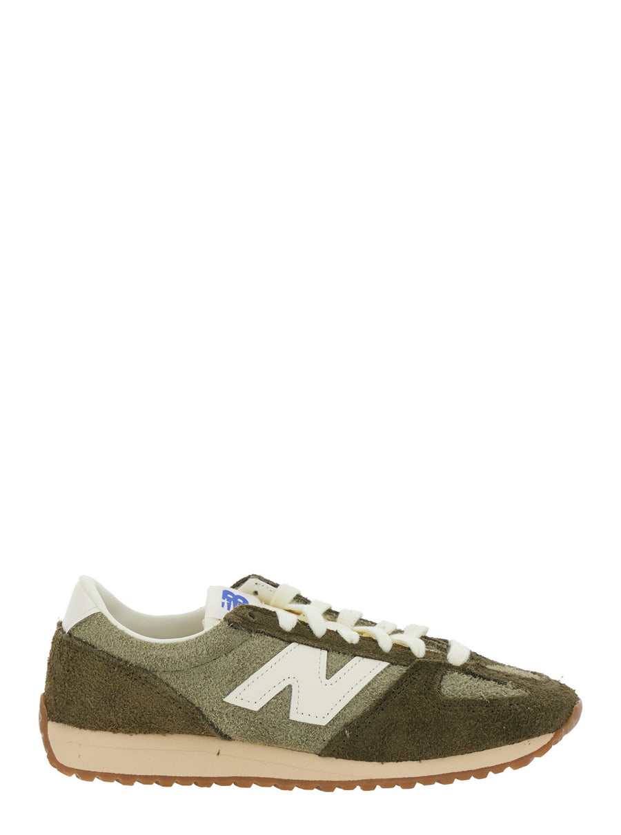 Green Low Top Sneakers With Logo Patch Suede Trainers