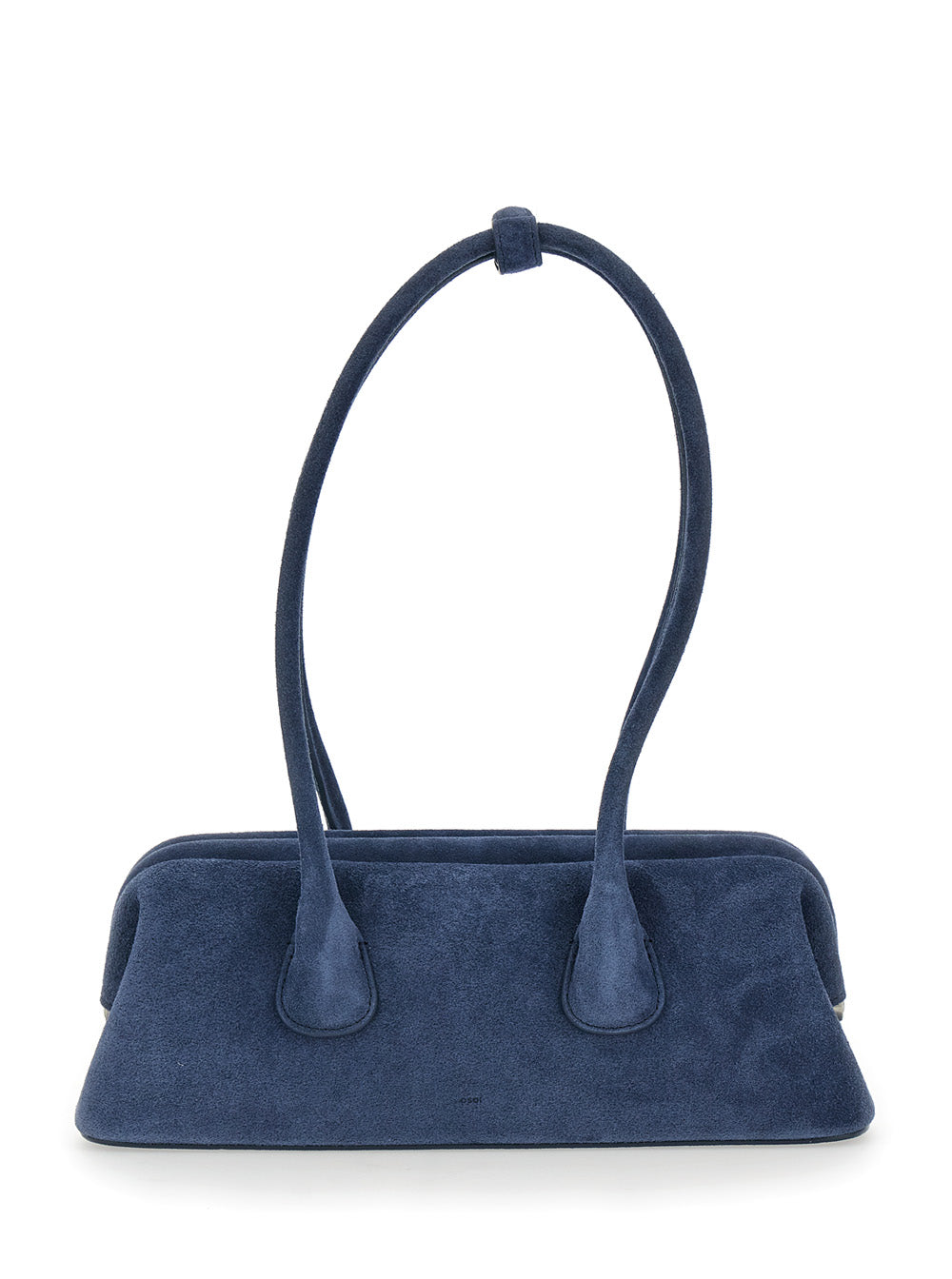 Boat Wide Mini Blue Shoulder Bag With Round Handles Suede Woman Blu Cow
