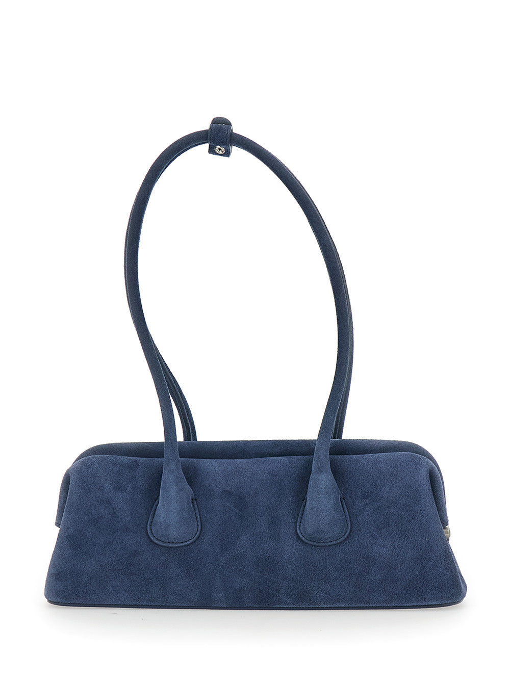 Boat Wide Mini Blue Shoulder Bag With Round Handles Suede Woman Blu Cow