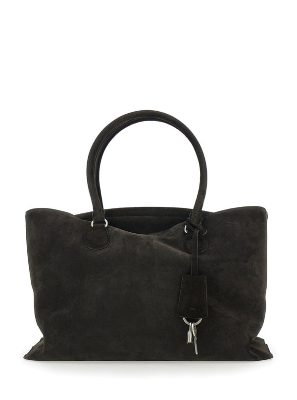 Brown Suede Shopper With Key Pendant Cow Tote Bags