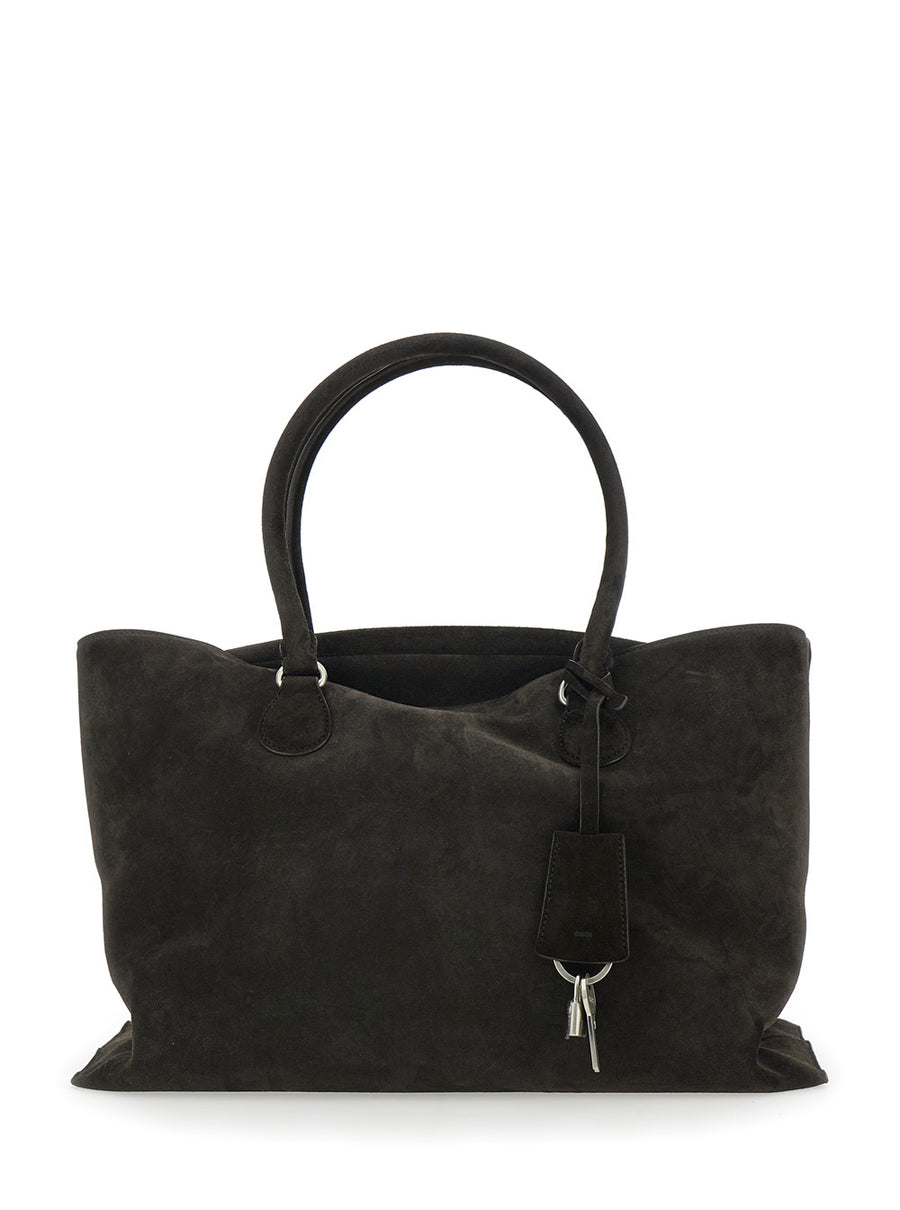 Brown Suede Shopper With Key Pendant Cow Tote Bags