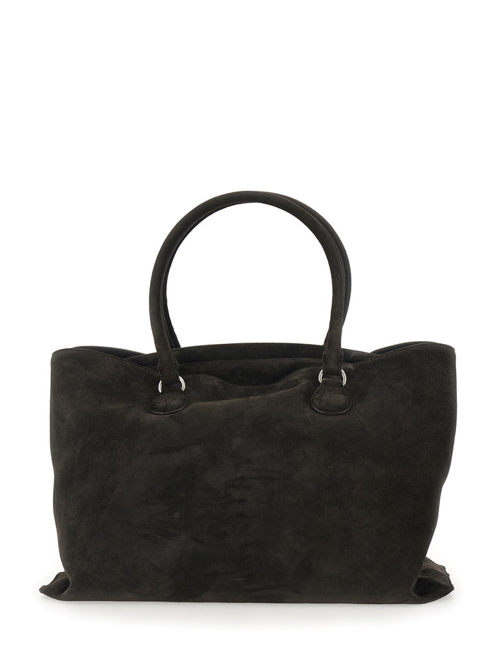 Shell Brot Large Brown Shopper with Two Handles and Key Pendant in Suede Woman Cow Tote Bags