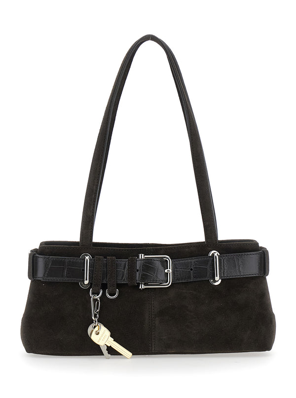 Brown Shoulder Bag With Belt And Pendant Cow