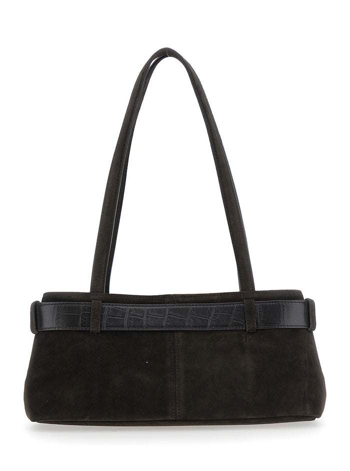 Brocle Brown Shoulder Bag with Belt and Pendant Key Details in Suede Woman Cow
