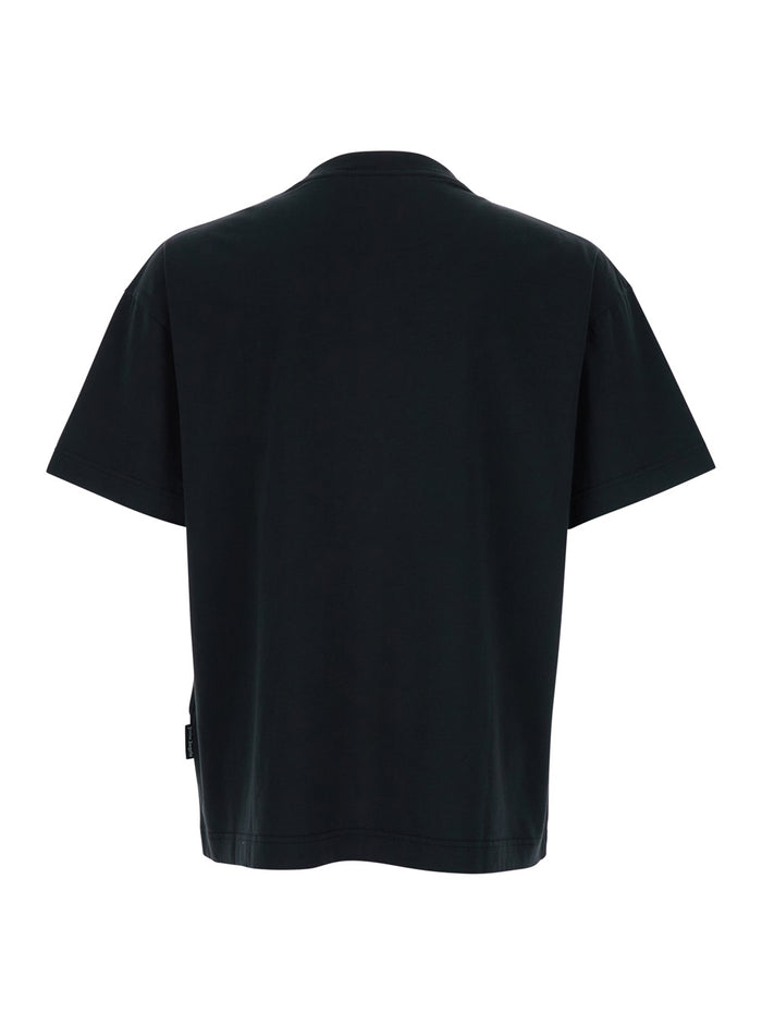 Black Crewneck T-Shirt With Logo Print On The Front Cotton Man Tshirts And Polo Shirts