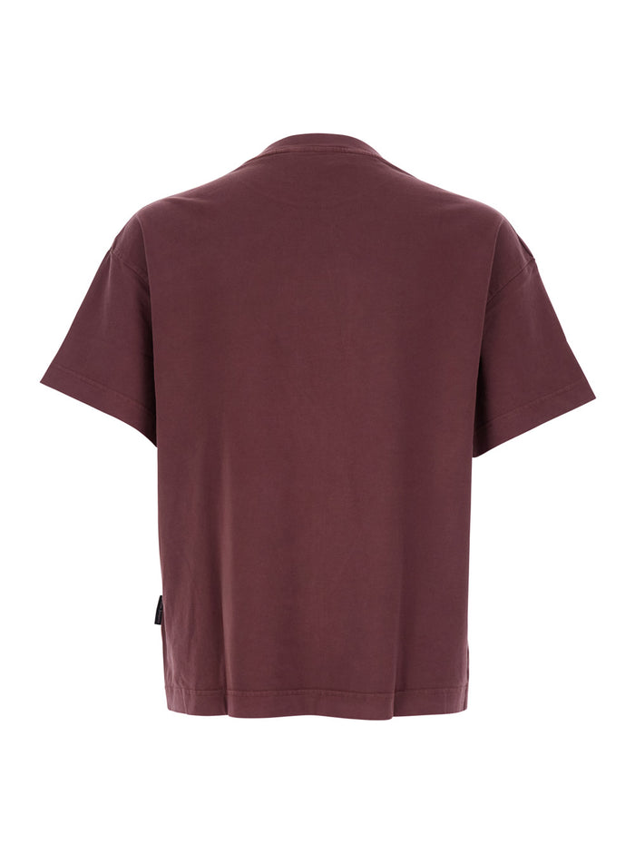 Bordeaux Crewneck T-Shirt With Logo Print On The Neck Cotton Man Tshirts And Polo Shirts