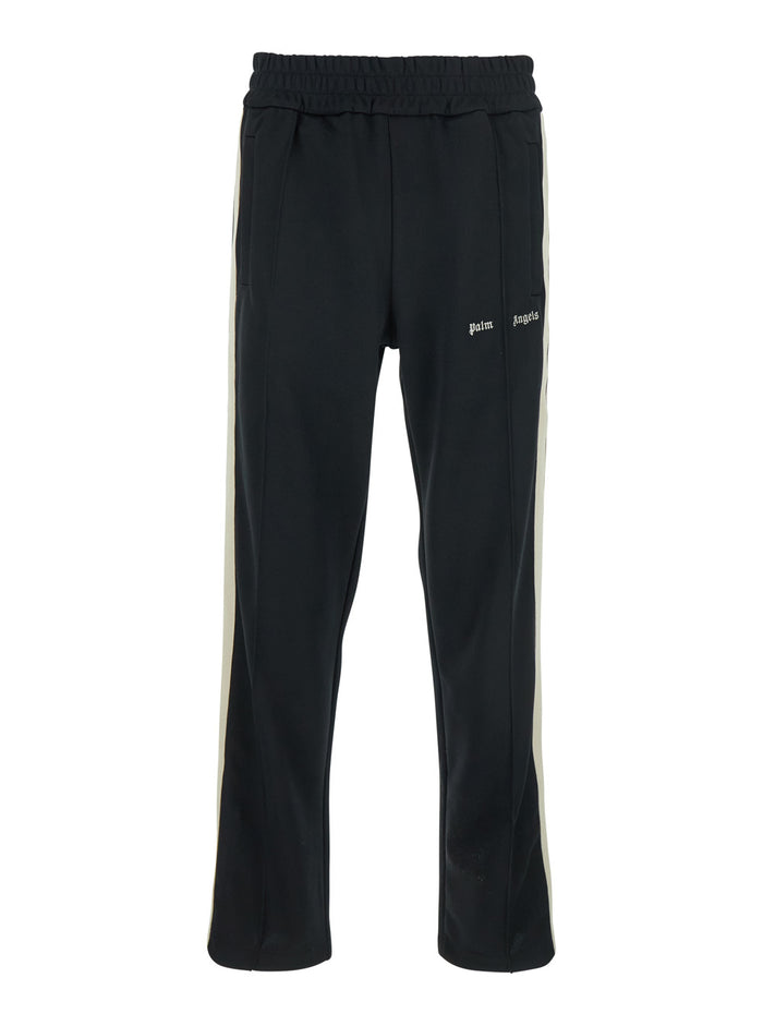 Black Trousers With Elasticated Waist And Logo On Front Tech Fabric Man Polyester