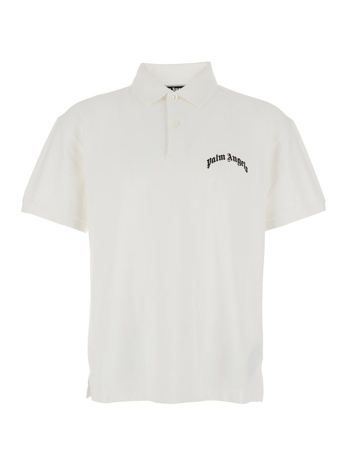 White Polo Shirt with Logo Lettering on Front and Rear in Cotton Piquet Man Tshirts