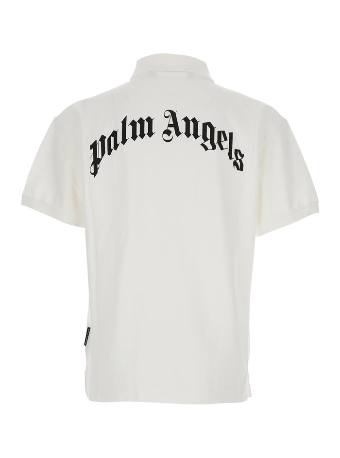 White Polo Shirt with Logo Lettering on Front and Rear in Cotton Piquet Man Tshirts