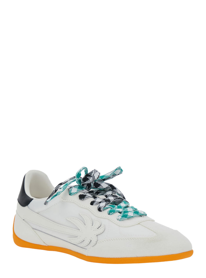 Pa 5 White Low Top Sneakers with Logo Patch on the Tongue and Contrasting Heel in Leather Man Calf