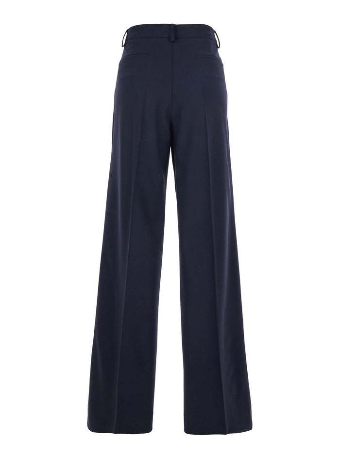 Blue Pants with Front Button and Zip Closure in Cotton Woman Blu Trousers