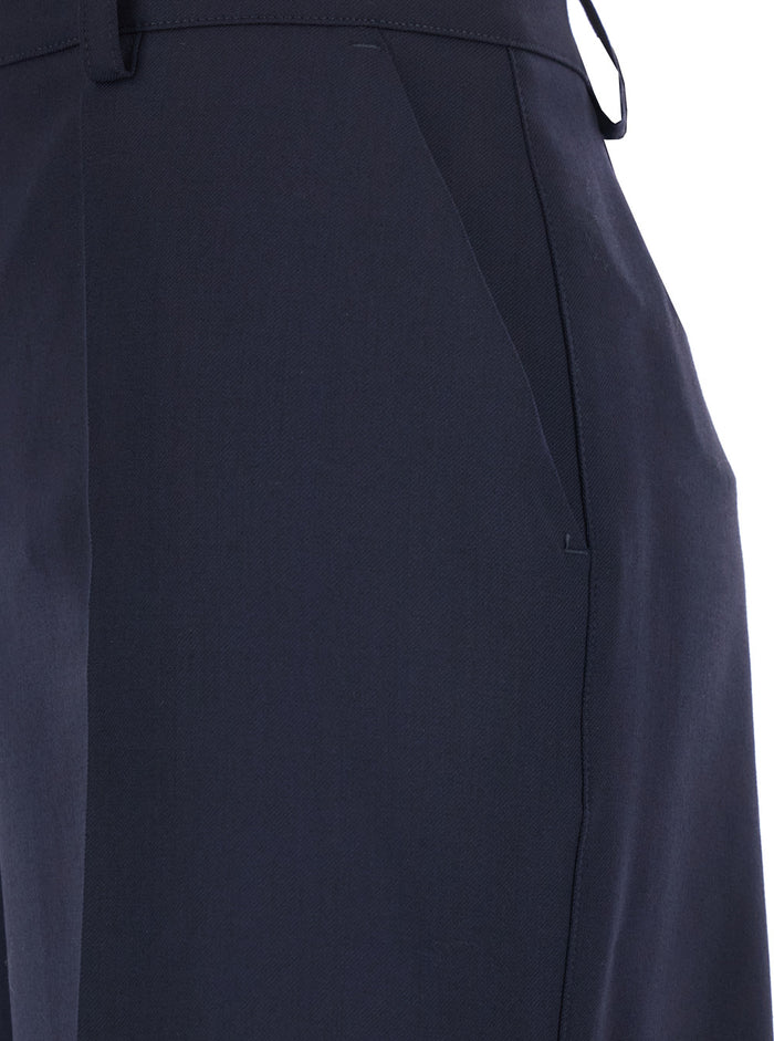 Blue Pants with Front Button and Zip Closure in Cotton Woman Blu Trousers