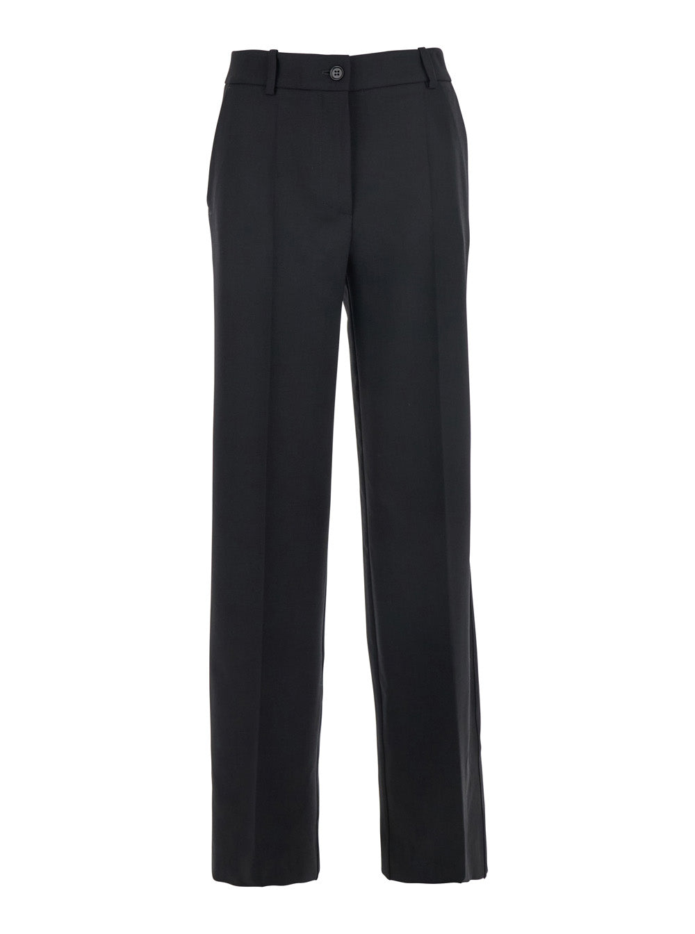 Black Pants with Belt Loops in Wool Blend Woman Virgin Elastane Trousers