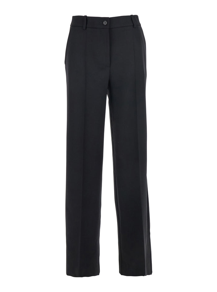 Black Pants with Belt Loops in Wool Blend Woman Virgin Elastane Trousers