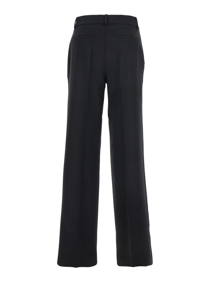 Black Pants with Belt Loops in Wool Blend Woman Virgin Elastane Trousers