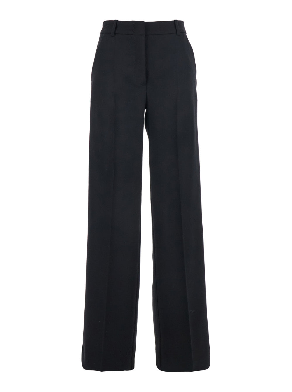Black Pants with Wide Leg in Wool Stretch Woman Trousers