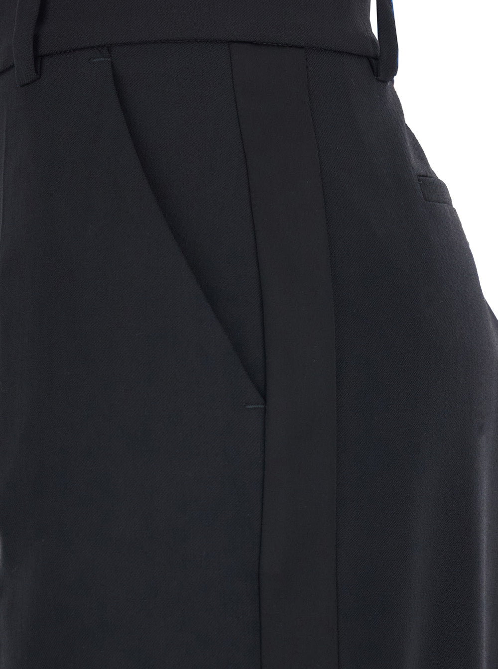 Black Pants with Wide Leg in Wool Stretch Woman Trousers