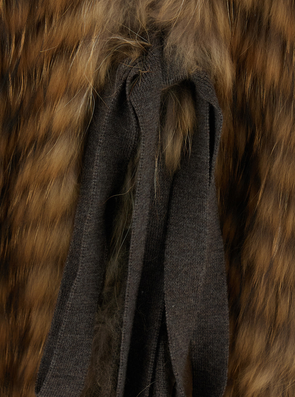 Beige Cape With Fur On The Front And Belt Closure Wool Woman